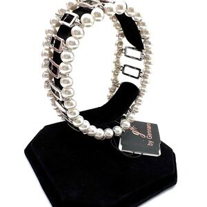 Gennaro Faux Pearl and Silvertone Stretch Bracelet